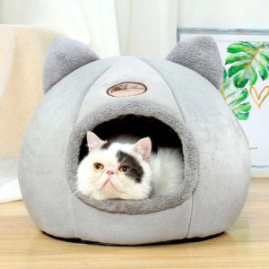 Mats Cat Bed Round Cat Nest Cat Head Nest Semienclosed Cat Bed Warm Soft Anticold Pet Supplies Cute Ears Cat House