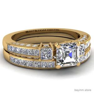 Anelli da nozze Coppia di moda anelli vintage in acciaio inossidabile Anello nuziale Elegante taglio quadrato zircone anello set di gioielli di fidanzamento da sposa