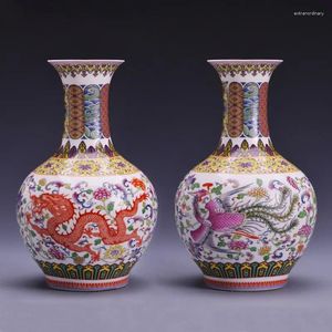 花瓶中国のジンデンセラミック花瓶の装飾ドラゴンとフェニックスの磁器装飾品オフィスホームリビングルームテーブル図