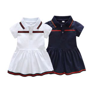 Kids Girl Dresses Lapel Collar Embroidery Short Sleeve Dress Toddler Girls Clothes Summer Baby Girl Designer Clothes Kids 2 Colors