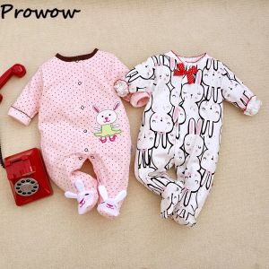 One-Pieces Prowow 012M Baby Girls Clothes Pink Rabbit Swan Footies Pajamas For Infants Long Sleeve Newborn Romper Jumpsuit