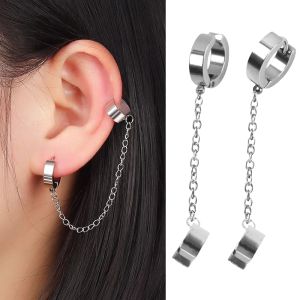 Ohrringe 1pcs Edelstahl Ohr -Ohrmanschette Clip Dangle Drop -Kettenohrringe für Männer Frauen Punk Rock Nicht piercing Hip Hop Ohrring Schmuck Teenager