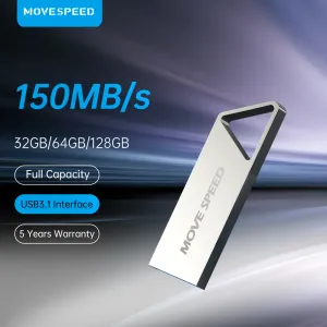 Laufwerke Movespeed 150 MB/s USB 3.1 Flash -Laufwerk Hochgeschwindigkeits -Pen -Laufwerk 128 GB 64 GB 32 GB Pendrive Flash -Scheibe für Android Micro/PC/CAR/TV