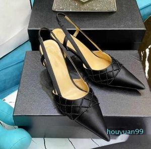 Designer -Ladies dress shoes sandals leather square high heels spring and autumn pointed toe mesh