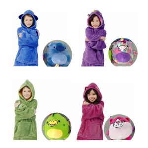 Polos Children's Cartoon Pets Hoodie Blanket Kids Lazy Pillow Pamas Pullover Complover Coats يمكن ارتداؤها