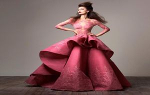 Zuhair Murad Fantasy Eventasy Sukienki Urocze Wyglądanie przez koronkowe aplikacje długie rękawy z latach wieczorowych suknie