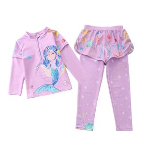 Swimwear HappyFlute Split Princess Style Two Pieces Set Longsleeve Trousers And Longsleeved Cute Baby Girls Swimsuit
