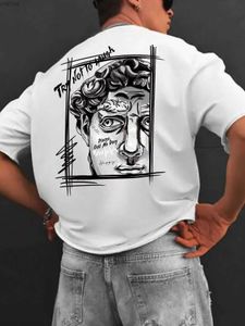 Men's T-Shirts Creative Sculpture Expression Text Design Men Cotton Tops Crewneck New T-shirt Fashion Loose Clothing Autumn New TopL2404