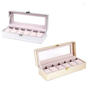 Titta på lådor 6 rutnät Fashion Wrist Watches Box For Women Women Girl Decorative Organizer Gift Slots