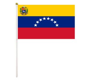 ベネズエラハンドヘルド旗14x21 cmポリエステルミニハンドウェイブウェイブフェスティバルイベントのためのプラスチックの旗竿と