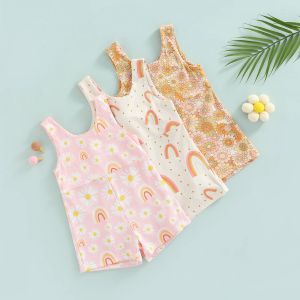 Enstycken baby flickor kläder sommar blommig regnbåge jumpsuit för nyfödda nyankomster barnflickor för modekläder