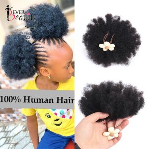 Ponytails Ponytails Afro Kinky Curly Ponytail Human Hair For Kids Ponytails Children Girls 4B4C 100% Human Hair Buns Hair Child No Clip