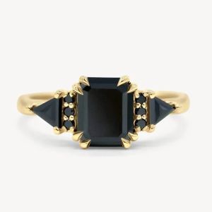 Bands Exquisite Square Black Stone Zircon Engagement Rings Classical Gold Color Party Anniversary Wedding Rings for Women