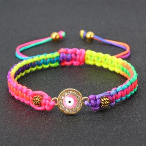 Bangle New Pink Turkish Evil Eye Bracelets For Women Men Tibetan Buddhist Handmade Knots Rope Adjustable Bracelets Couple Jewelry Gifts