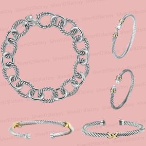 DY twisted bracelet designer cable bracelets for women fashion 925 silver Pearl head cross bangle open Bracelet men dy jewelry man party gift