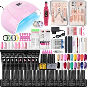 Kit set di manicure set chiodo per chiodi acrilico per unghie strumento strumenti per estensione semi permanente gel di chiodi con perforazione per perforazione con lampada UV kit di macchine utensili per trapano