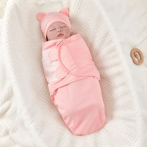 Bolsa de dormir de algodão macia nascida Chapéus de swaddle definir cobertor de embrulho quente antikick ajustável por 06 meses 240417