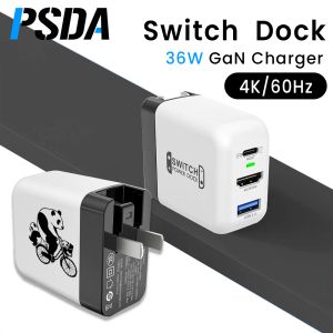 Chargers PSDA 3D Switch Dock per Nintendo Switch GAN 36W Caricatore rapido Stazione di docking TV portatile 4K HDCompAtible per laptop Telefono iPad