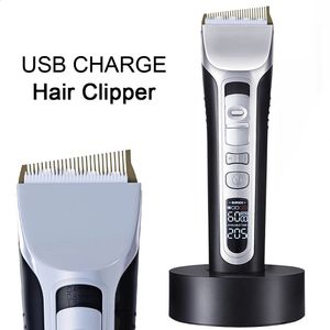 Hårklippare USB -laddningsbart hårtrimmer Ceramic Blade LCD Professional Strong Power Salong Hair Cutting Machine 240412