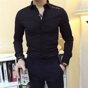 Camicie da uomo camicie e blusa abiti neri blachi formale marchio business a maniche lunghe con maniche fit hipster collare