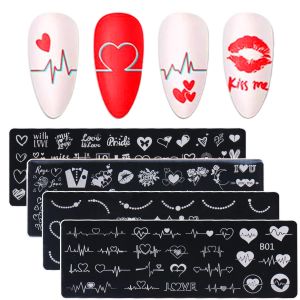 Art 4PCS/Set Sweet Valentinstag Stempel Nagelkunst Dekoration Liebe Herz Schmetterling Bildmarkenvorlagen Zeichnen Druckwerkzeuge