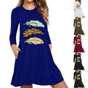 Casual Dresses Short Sleeves Dress Raglan Color Print Long-sleeved Ladies Block Feather Women's Size 16 For Women