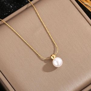 Choker 316L Edelstahl Runde Simulierte Perlenkette für Frauen Mädchen Goldfarbe Halsketten Retro Schmuck Mutter Tag Geschenk