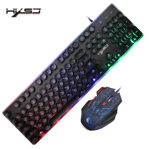 Mice J40 Rainbow Backlit Russian Gaming Keyboard Set Colorful Luminous Gaming Mouse Wired Keyboard