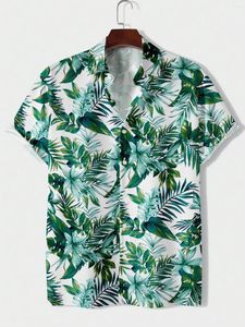 Herren lässige Hemden stilvolle tropische botanische Druckmuster Frauen kurzärmeligte Button-Down-Tops