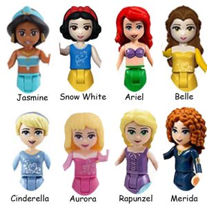 Blocks 8Sets Girl Princess Fairy Tale Anna Elsa White Snow Little Mermaid Model Blocks Construction Building Bricks Toys For Children