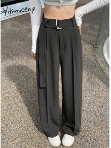 Spodnie damskie jitimugung solidne garnitury dla kobiet 2024 Autumn moda luźna wysoka talia prosta swobodna koronka w górę szerokiej nogi
