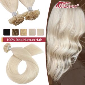 Extensões moresoo u ponta Extensões de cabelo humano ceratina reta Loira branca fusão quente 100% natural de cabelo humano Remy unhas dicas de unhas