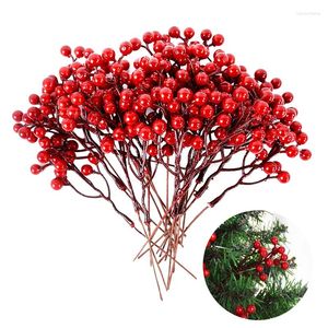 Dekorativa blommor 5st konstgjorda bär gren Pe Red Holly Berry Stamen Fake Flower Fruit Cherry Year Christmas Diy Wreath Decor