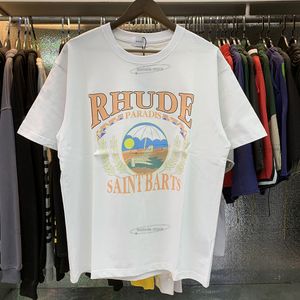 Rhude gömlek erkek tişörtler tasarımcı tshirt yaz sweatshirt renkli çizim tişörtleri rahat tişört moda kısa kollu yuvarlak boyun tshirts fashions erkek giyim