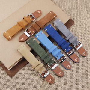 Curra de couro de camurça Strap 18mm 19mm 20mm 21mm 22mm 24mm 24 mm cinza Banda vintage Substituição Pulseira Handmade Stitching WatchBand 240408