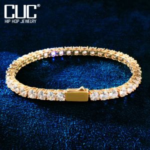 Strands Spring Clasp Tennis Link Bracelet For Men Women Gold Color 1 Row Cubic Zirconia Chain Hip Hop Jewelry 3mm 4mm 5mm