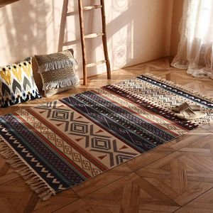 Carpets 120 170cm Boho Retro Cotton Linen Carpet For Living Room Bedroom Non-slip Door Floor Mat Pad Home Decoration Bedside Rug