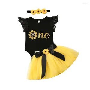 Kläder sätter 3st Baby Girl 1st Birthday Outfit Party Flowers Romper Cake Smash Tutu Dress