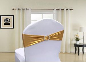 GoldSilver Metallic Color Spandex Chair Sash Band With Round Buckle For el Banquet Wedding Party Decoration3141240