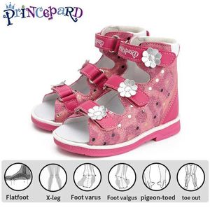 Sandals Orthopedic Sandal for Girls Kids Flower Buckle High-Top Brace-Like Ankle Support Corrective AFO Shoe for Children Princess Style 240423