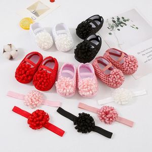 Första vandrare Mildsown Infant Baby Girls Princess Shoes and Headband Ribbon Flower Mary Jane Flats Dress Walking For Born Toddler