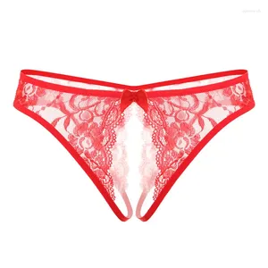 Calcinha feminina Sexy Crotch Open G-Strings Thongs Transparente Lace Briefs sem torcida