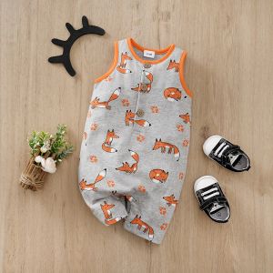 One-Pieces Sommer Jungen und Mädchen süßer Fuchsdruck bequem und lässig alle Baumwollhülsen, runden Hals Baby Body Bodysuit