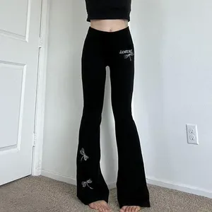 Kadın Pantolon Gotik Dragonfly Nakış Sıradan y2k yüksek bel sıska kadın eşofmanlar grunge yoga bot kesim moda pantolon