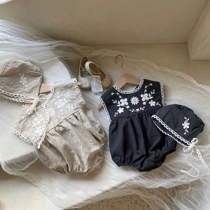 ワンピース新生児の女の子の女の子の女の子刺繍服ロンパース02yrs夏の幼児キッズベイビーボーイズの女の子の袖なしジャンプスーツ