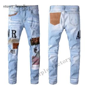 Mens Womens Designer Pants Amri Trousers Biker Embroidery Ripped for Trend Amri Jeans Cotton Fashion Jeans Men Casual Pants Black Tight Fitting 4839