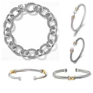 Pulseira de pulseira torcida pulseiras de cabo para mulheres jóias de moda masculino 925 Silver Pearl Head Cross Banglet Bracelet