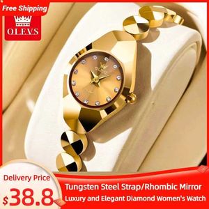 Наручительные часы Olevs вольфрамовые стальные Quartz Watch for Women Rhombic Mirror Водонепроницаемое роскошное бренд элегантные женские браслеты браслеты набор 240423