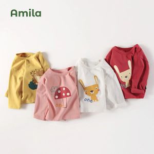 Set Amila Children's Clothing 2023 Spring and Autumn Child Top Top Agh Long Cartoon Fashion Kid's Kid's Tshirt