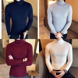 Hög vinterhals tjock varm tröja Turtleneck varumärkeströjor Slim Fit Pullover Men Knitwear Male Double Collar 201022 S